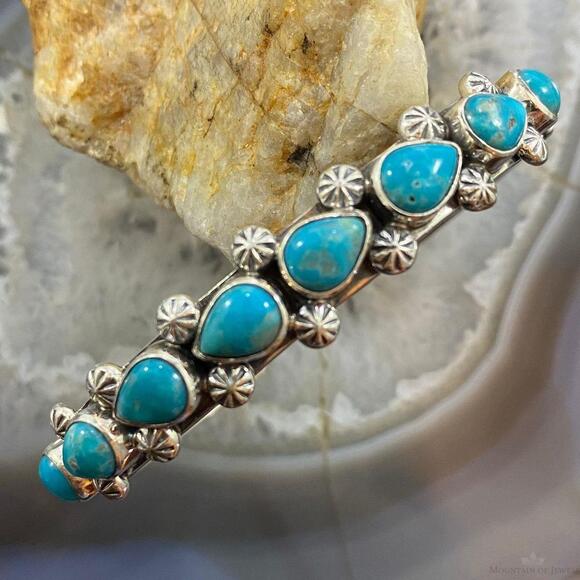 Paul Livingston Sterling Silver Silver Teardrop Turquoise Decorated Bracelet - Picture 1 of 10